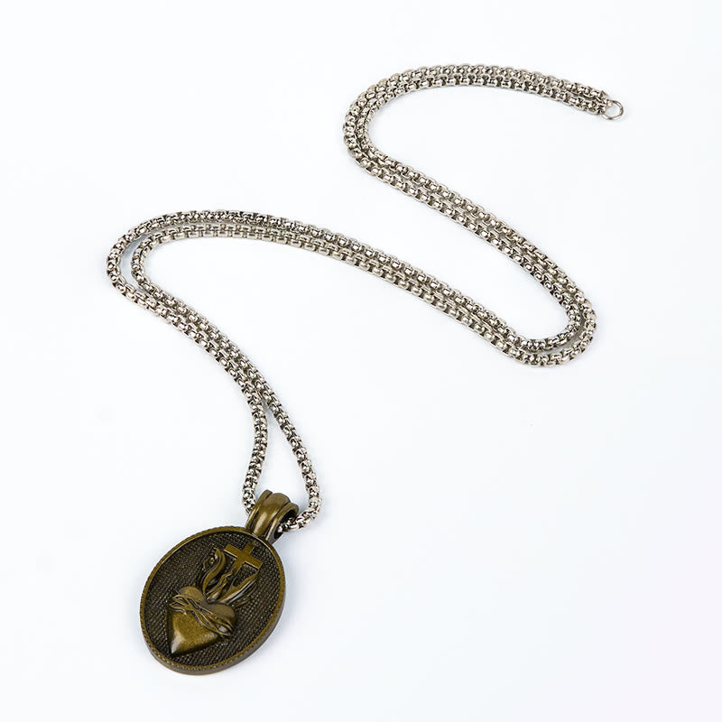 Vintage Style Sacred Heart Divine Emblem Pendant Necklace