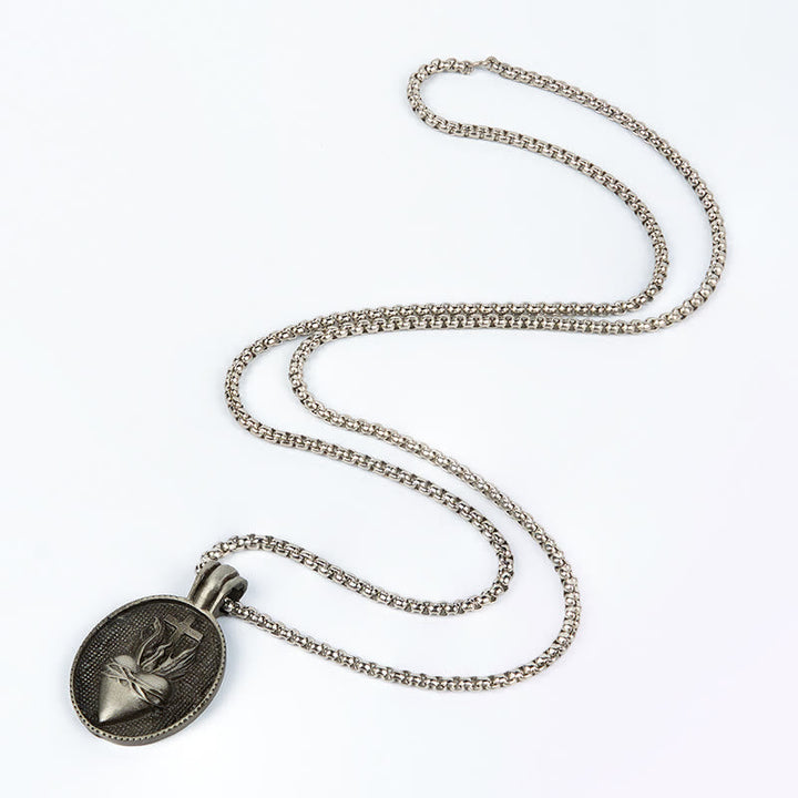 Vintage Style Sacred Heart Divine Emblem Pendant Necklace