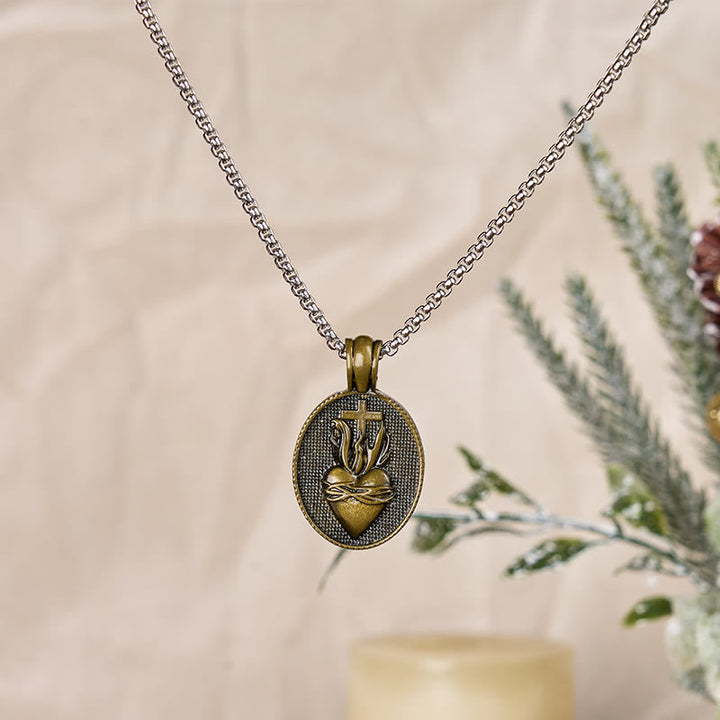 Vintage Style Sacred Heart Divine Emblem Pendant Necklace