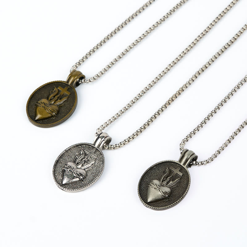 Vintage Style Sacred Heart Divine Emblem Pendant Necklace