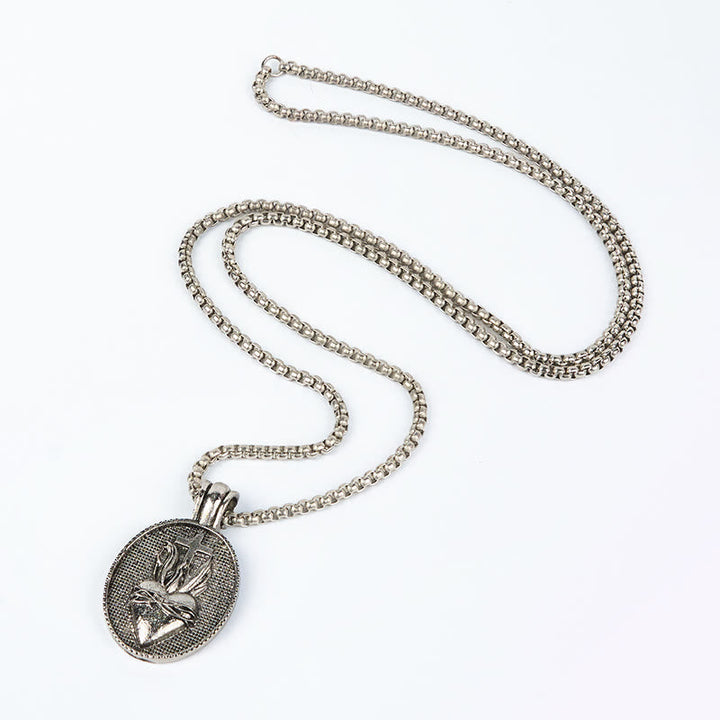 Vintage Style Sacred Heart Divine Emblem Pendant Necklace