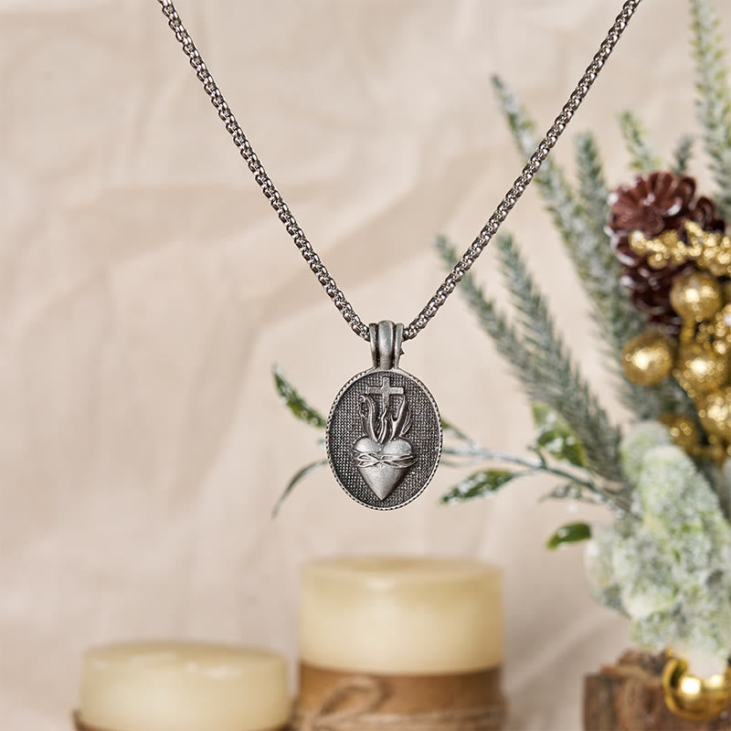Vintage Style Sacred Heart Divine Emblem Pendant Necklace