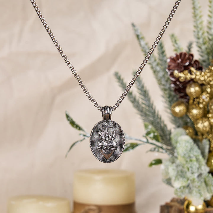 Vintage Style Sacred Heart Divine Emblem Pendant Necklace