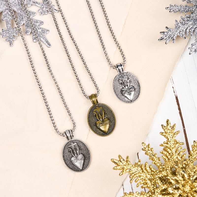 Vintage Style Sacred Heart Divine Emblem Pendant Necklace