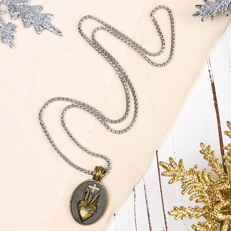 Vintage Style Sacred Heart Divine Emblem Pendant Necklace