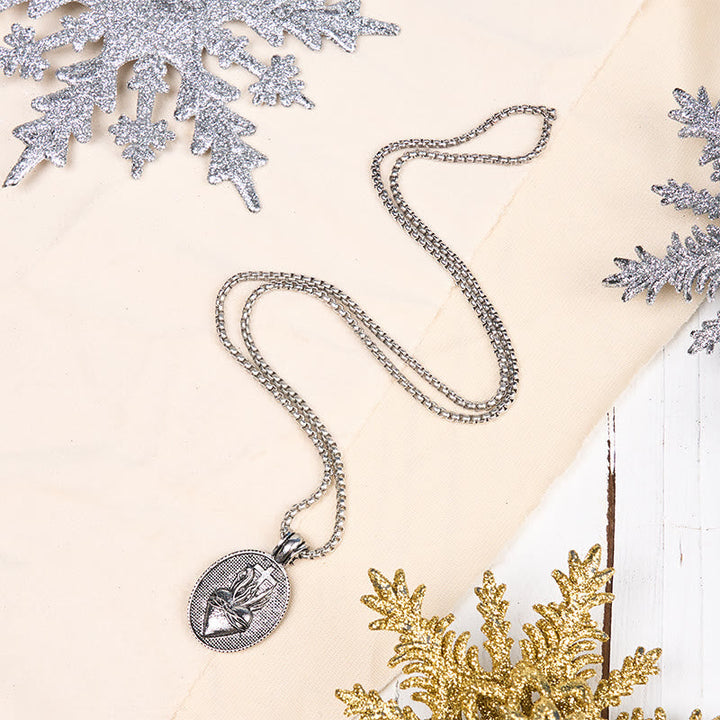 Vintage Style Sacred Heart Divine Emblem Pendant Necklace