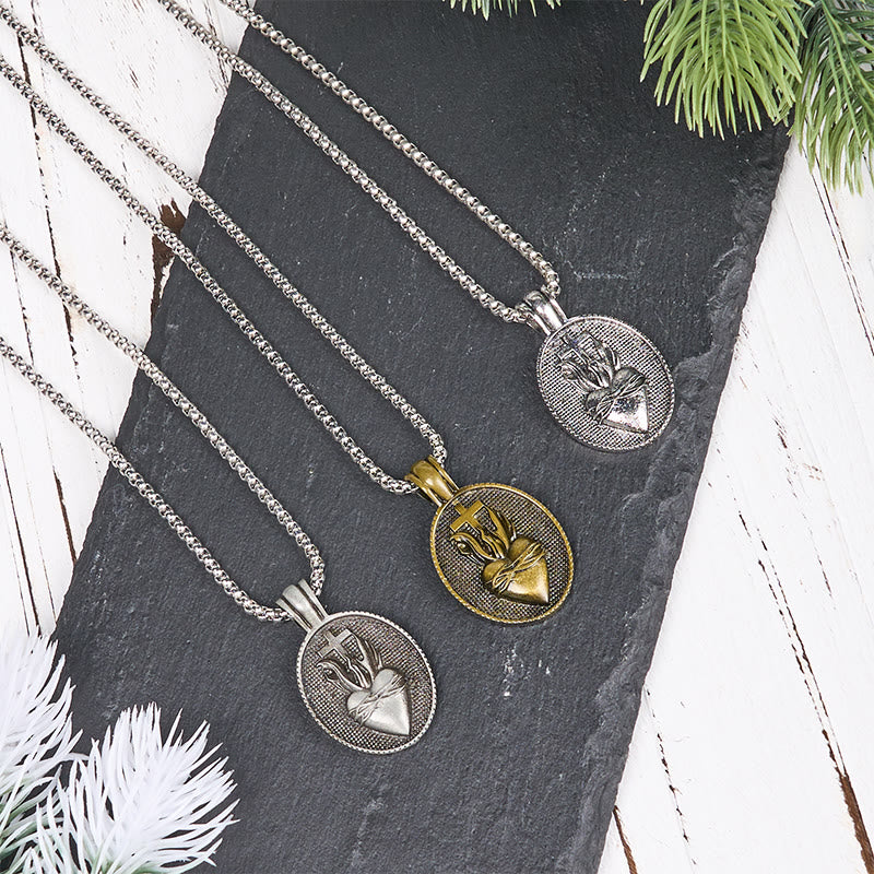 Vintage Style Sacred Heart Divine Emblem Pendant Necklace