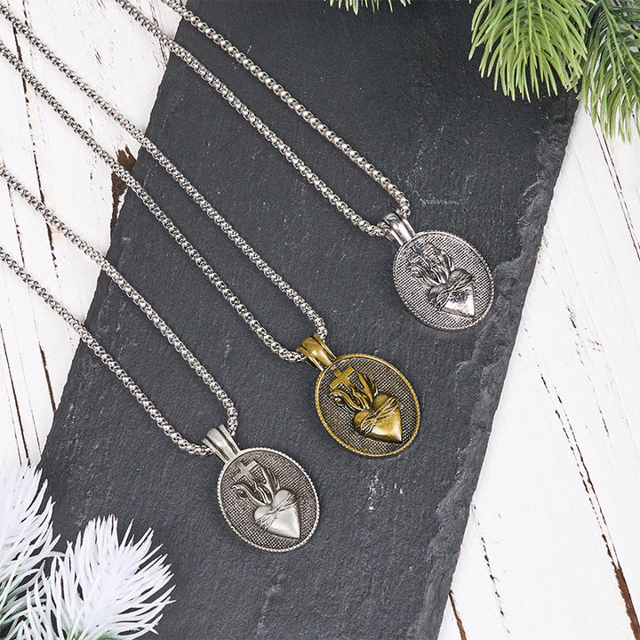 Vintage Style Sacred Heart Divine Emblem Pendant Necklace