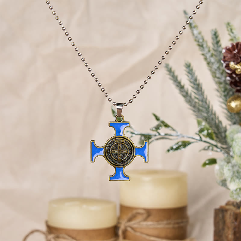 Classic Style Saint Benedict Cross Protection Pendant Necklace