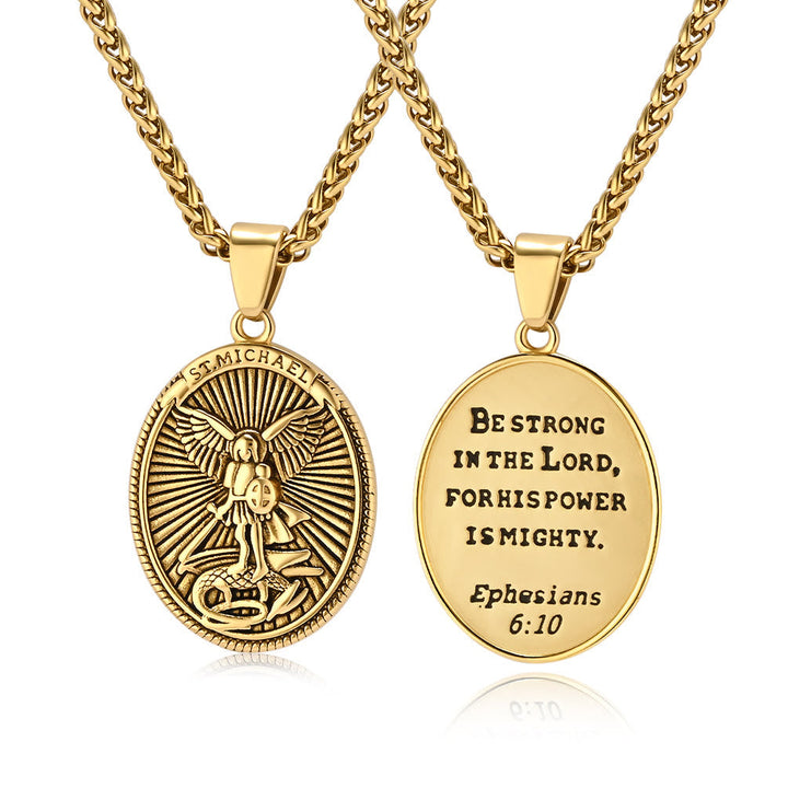 Classic Style Saint Michael Archangel Ephesians 6:10 Pendant Necklace