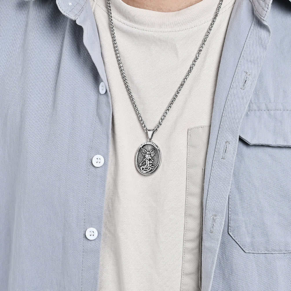Classic Style Saint Michael Archangel Ephesians 6:10 Pendant Necklace