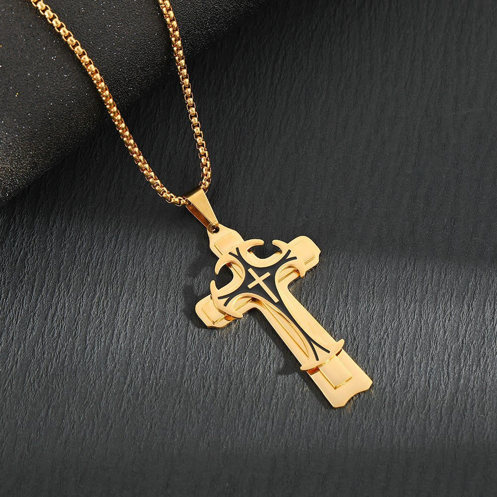 Modern Style Dual Layered Cross Pendant Necklace