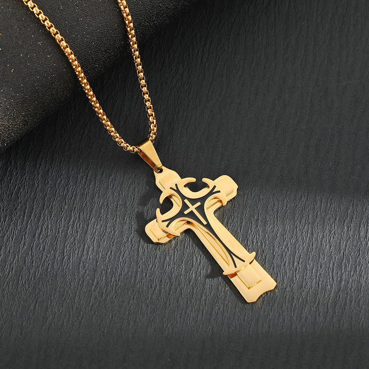Modern Style Dual Layered Cross Pendant Necklace