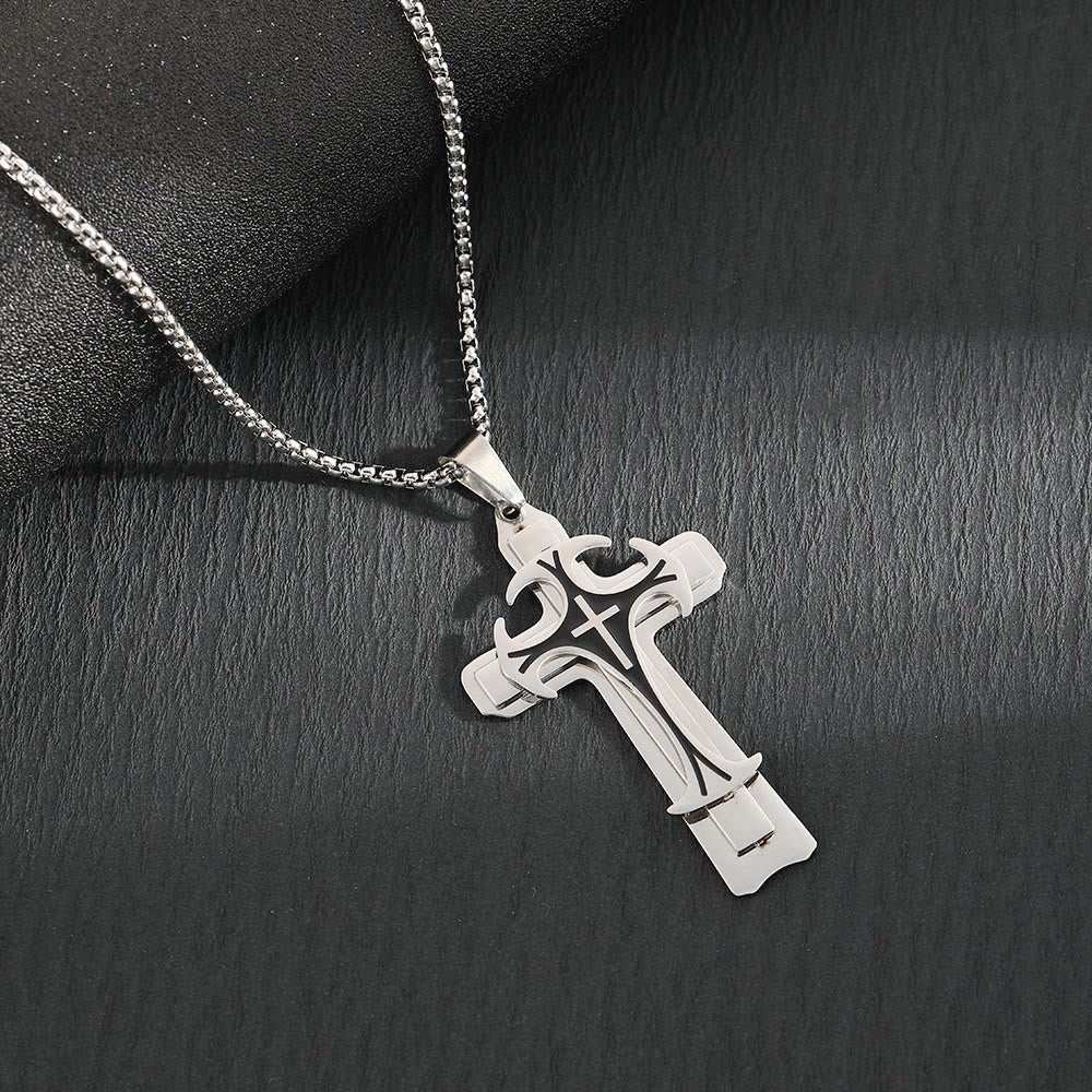 Modern Style Dual Layered Cross Pendant Necklace