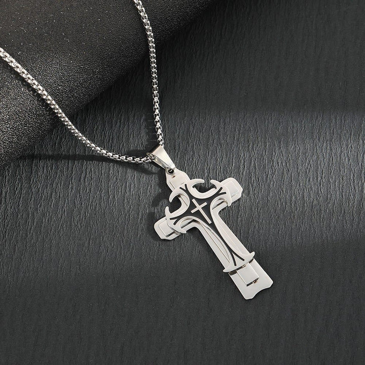 Modern Style Dual Layered Cross Pendant Necklace