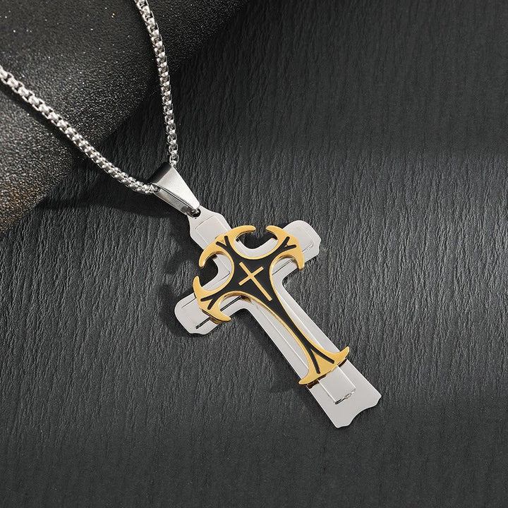 Modern Style Dual Layered Cross Pendant Necklace