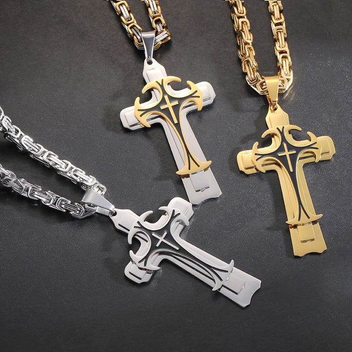 Modern Style Dual Layered Cross Pendant Necklace