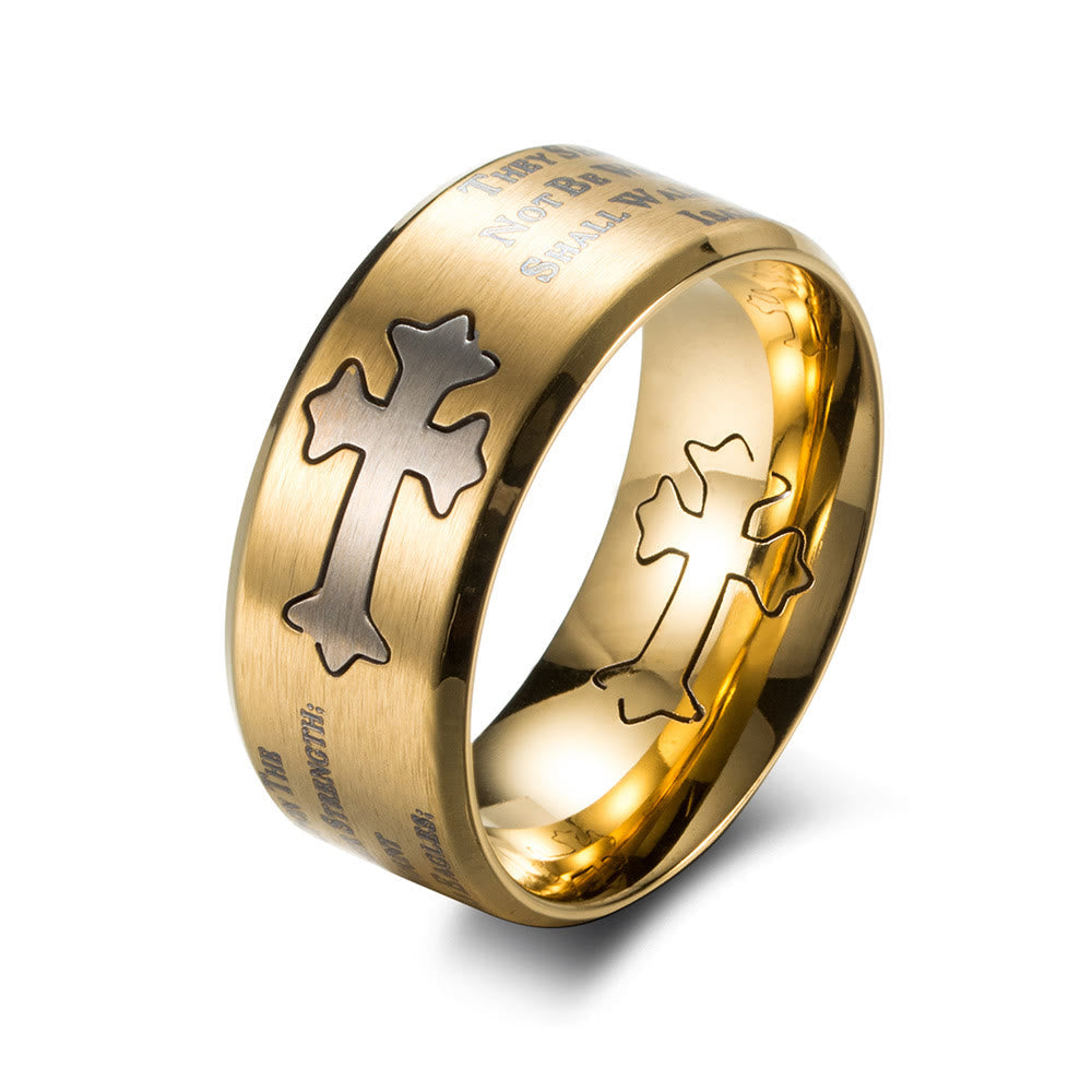Modern Style Engraved Faith Strength Cross Ring