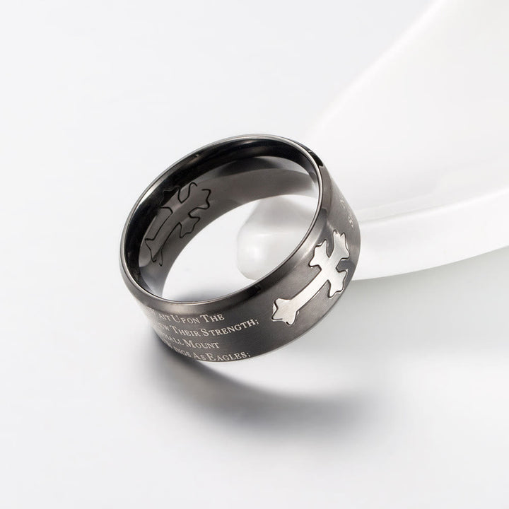 Modern Style Engraved Faith Strength Cross Ring