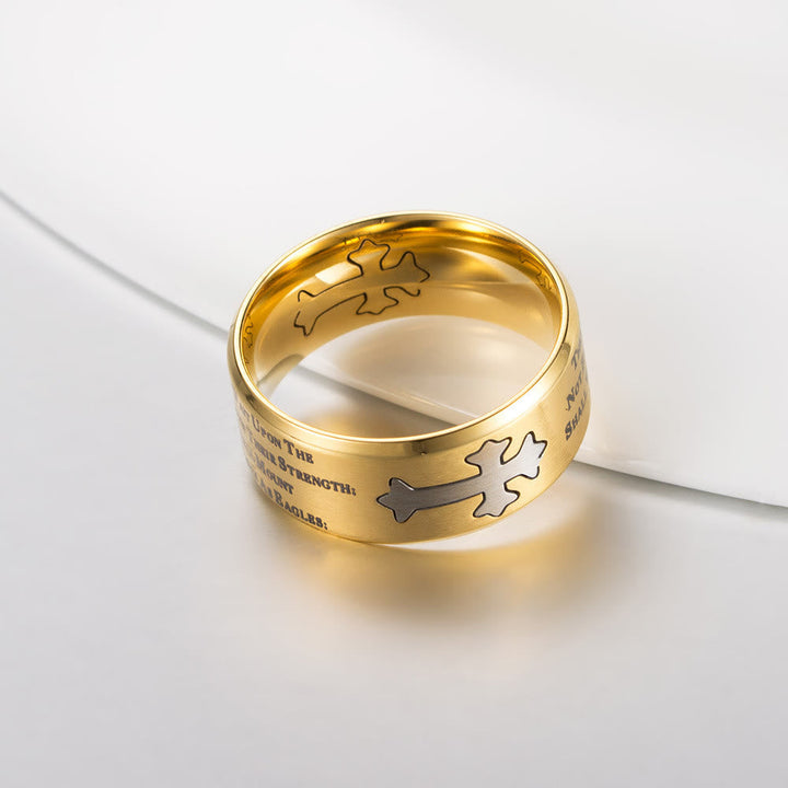 Modern Style Engraved Faith Strength Cross Ring