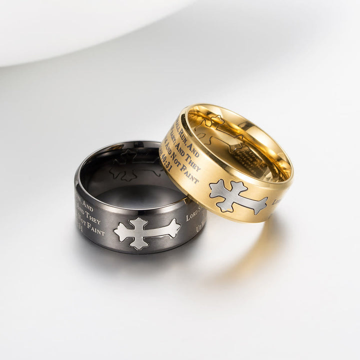 Modern Style Engraved Faith Strength Cross Ring