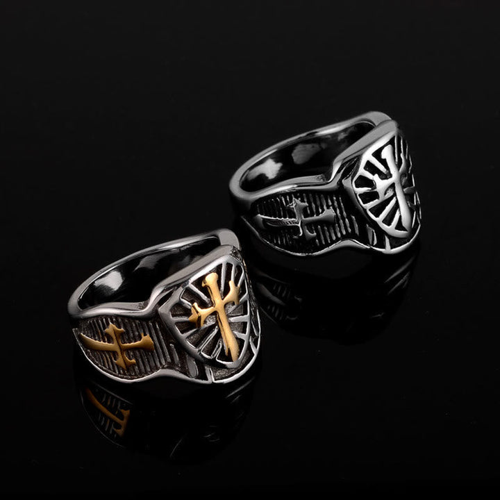 Modern Style Shield Cross Divine Protection Ring
