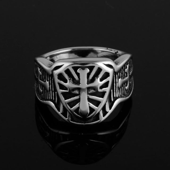 Modern Style Shield Cross Divine Protection Ring