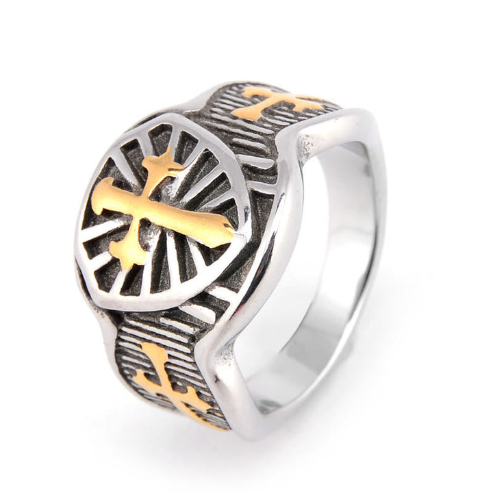 Modern Style Shield Cross Divine Protection Ring