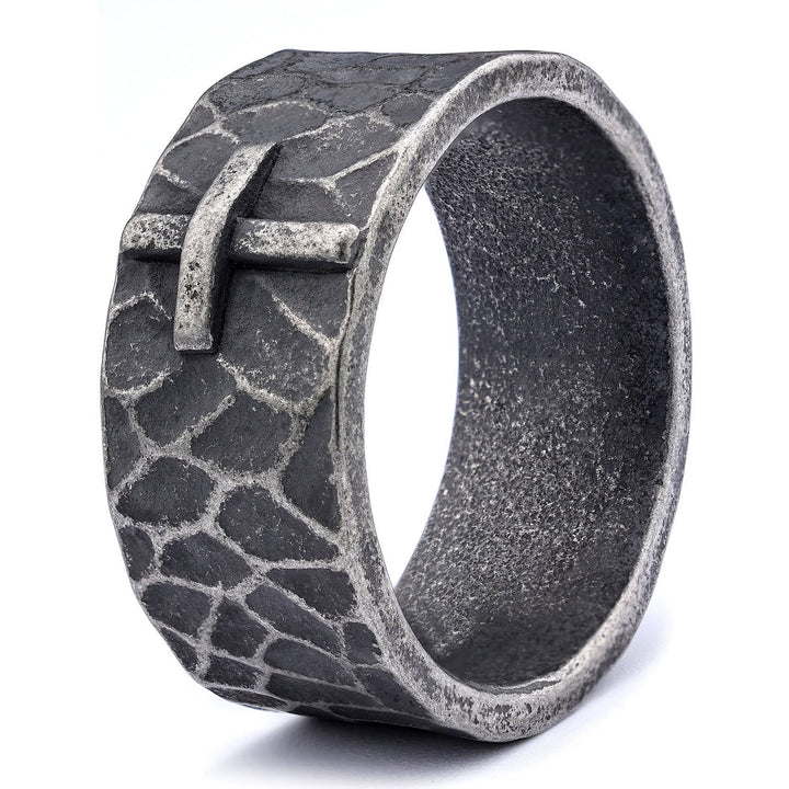Vintage Style Ancient Texture Forged Stone Cross Ring