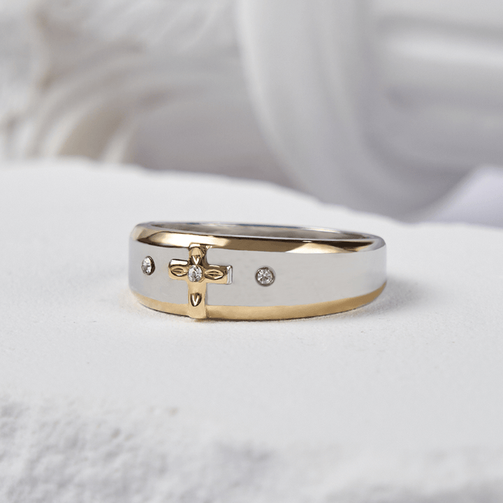 Modern Style Two-tone Gold Cross Alloy Ring(Made in Holy Land)