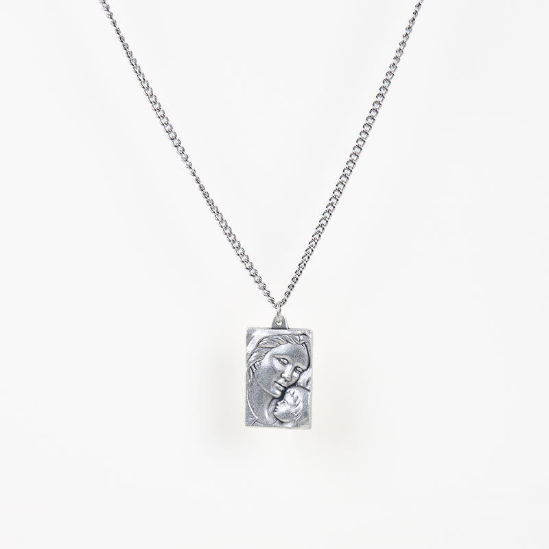 Classic Style Madonna And Child Crafted Embossed Amulet Pendant Necklace