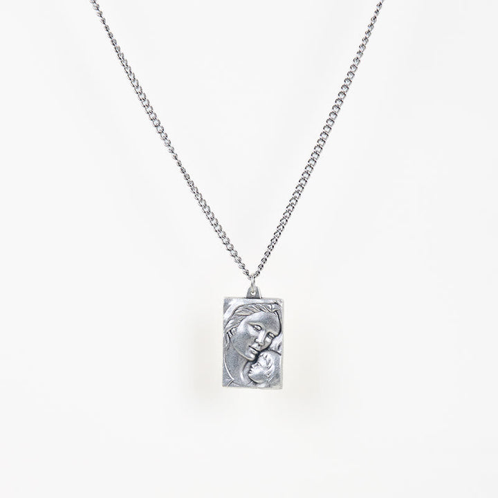 Classic Style Madonna And Child Crafted Embossed Amulet Pendant Necklace