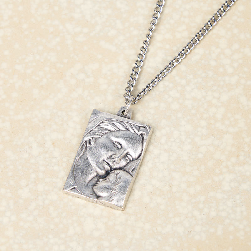 Classic Style Madonna And Child Crafted Embossed Amulet Pendant Necklace