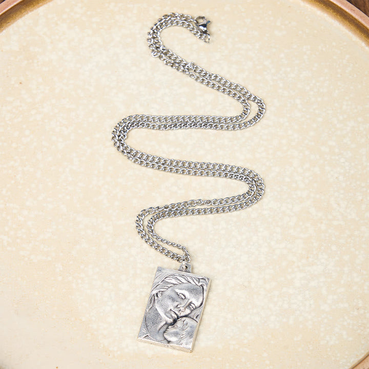 Classic Style Madonna And Child Crafted Embossed Amulet Pendant Necklace