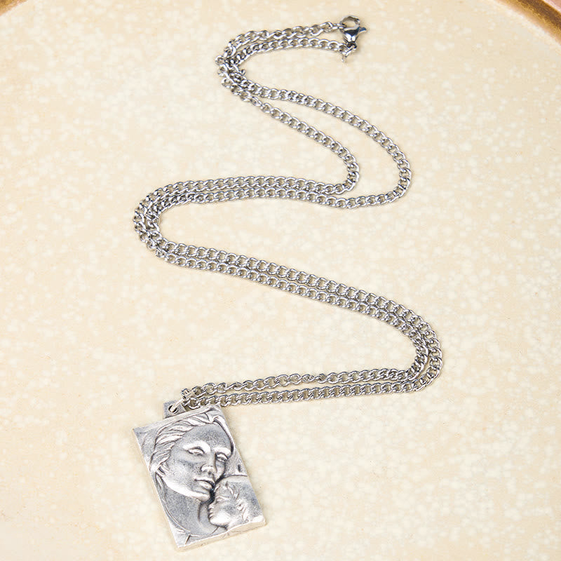 Classic Style Madonna And Child Crafted Embossed Amulet Pendant Necklace