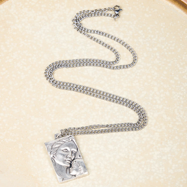 Classic Style Madonna And Child Crafted Embossed Amulet Pendant Necklace