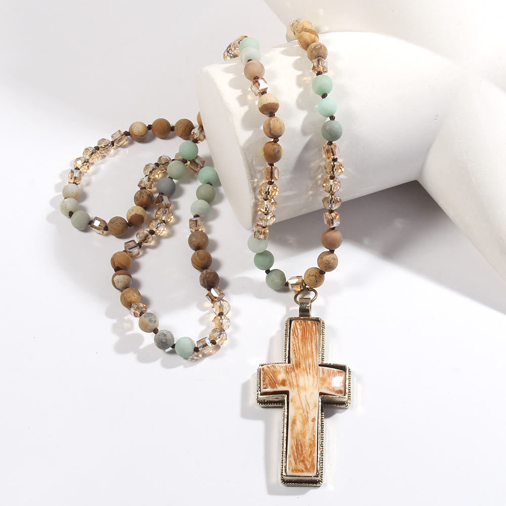 Classic Style Graceful Devotion Beaded Cross Necklace