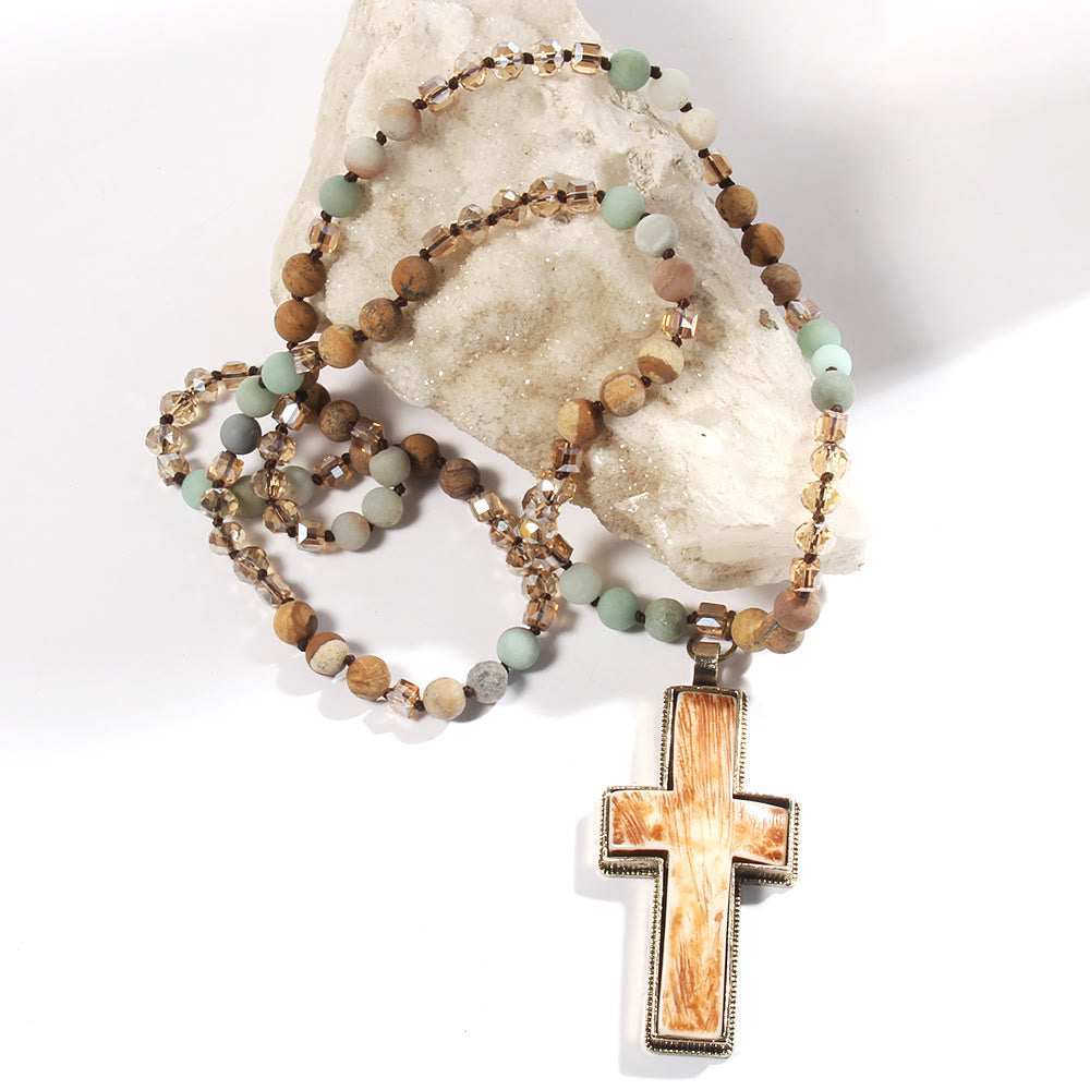 Classic Style Graceful Devotion Beaded Cross Necklace