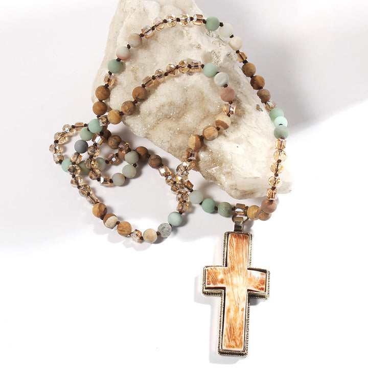 Classic Style Graceful Devotion Beaded Cross Necklace