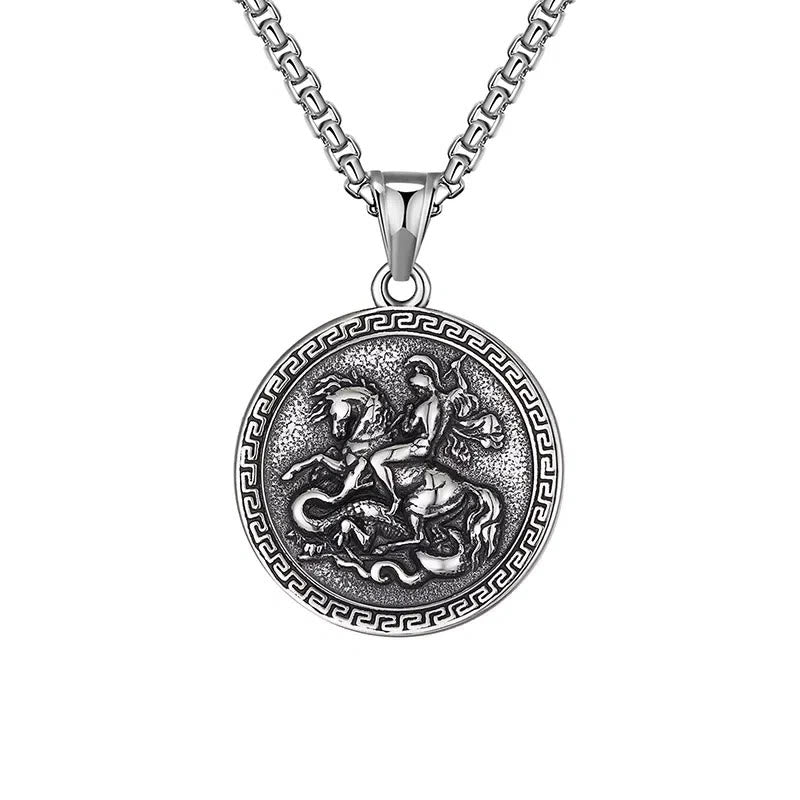 Classic Style St. George Dragon Slayer Pendant Necklace