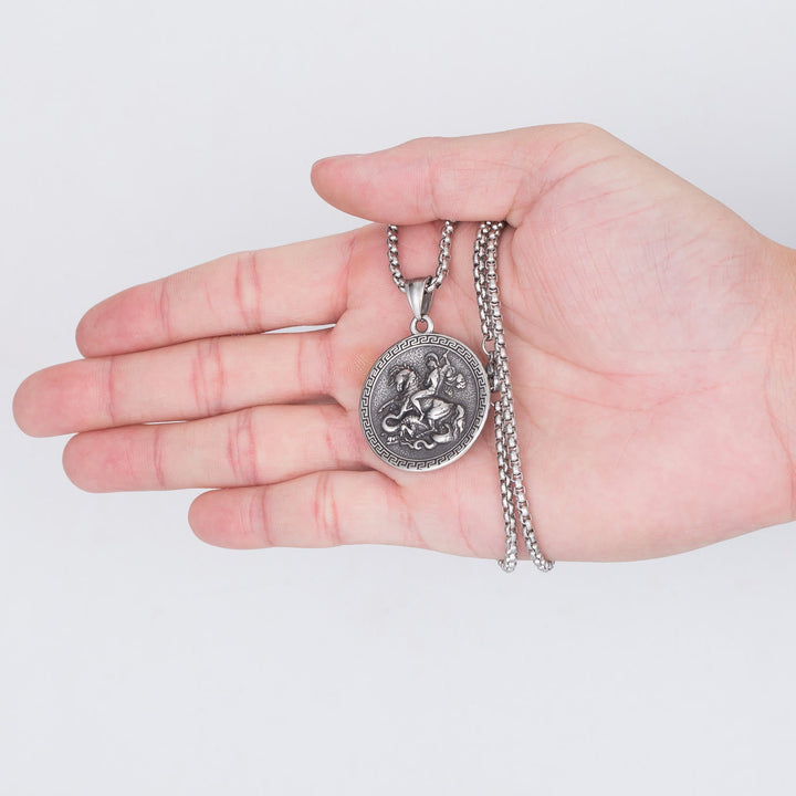 Classic Style St. George Dragon Slayer Pendant Necklace