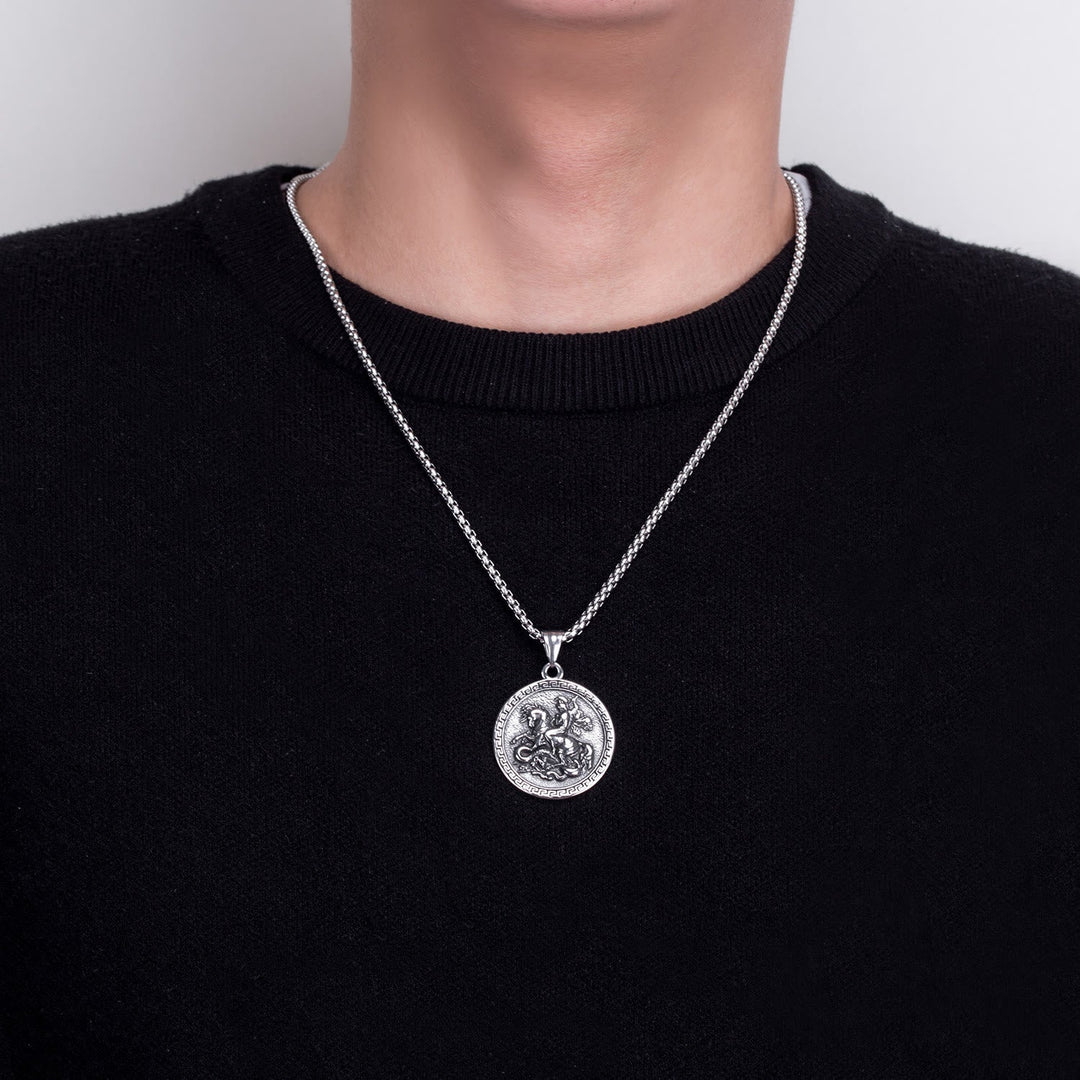 Classic Style St. George Dragon Slayer Pendant Necklace