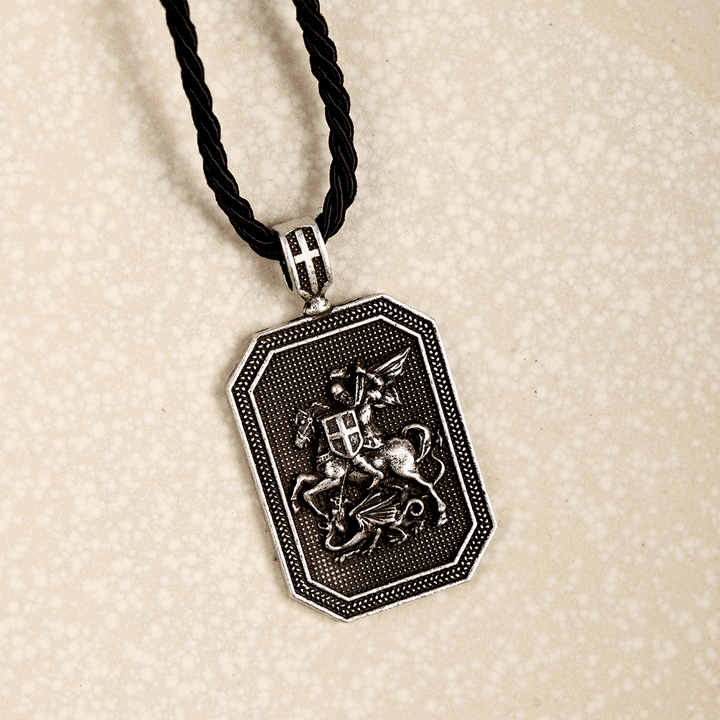Classic Style Saint George and the Dragon Pendant Protection Prayer Necklace