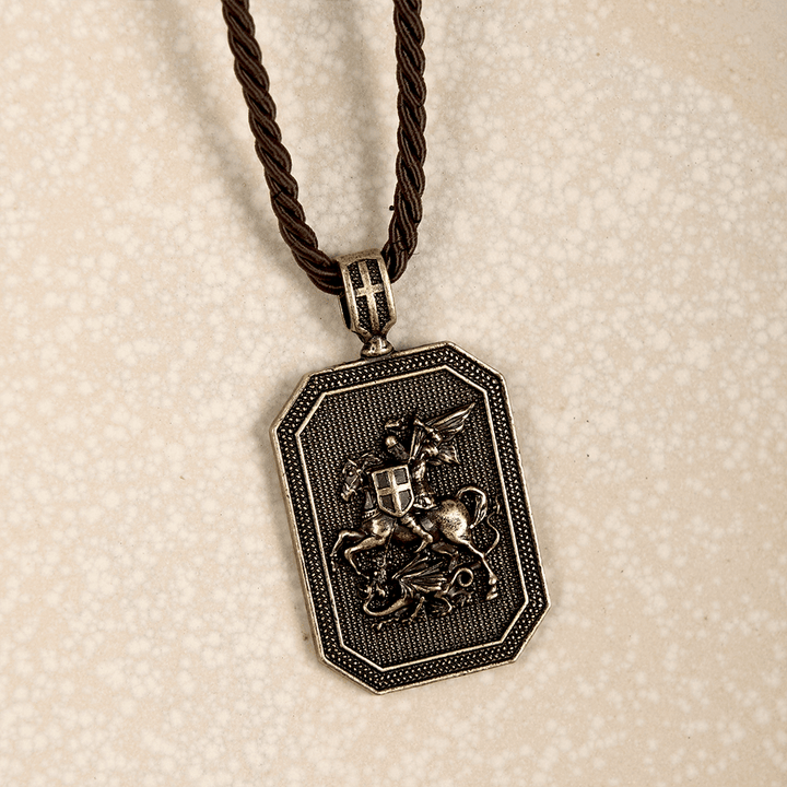 Classic Style Saint George and the Dragon Pendant Protection Prayer Necklace