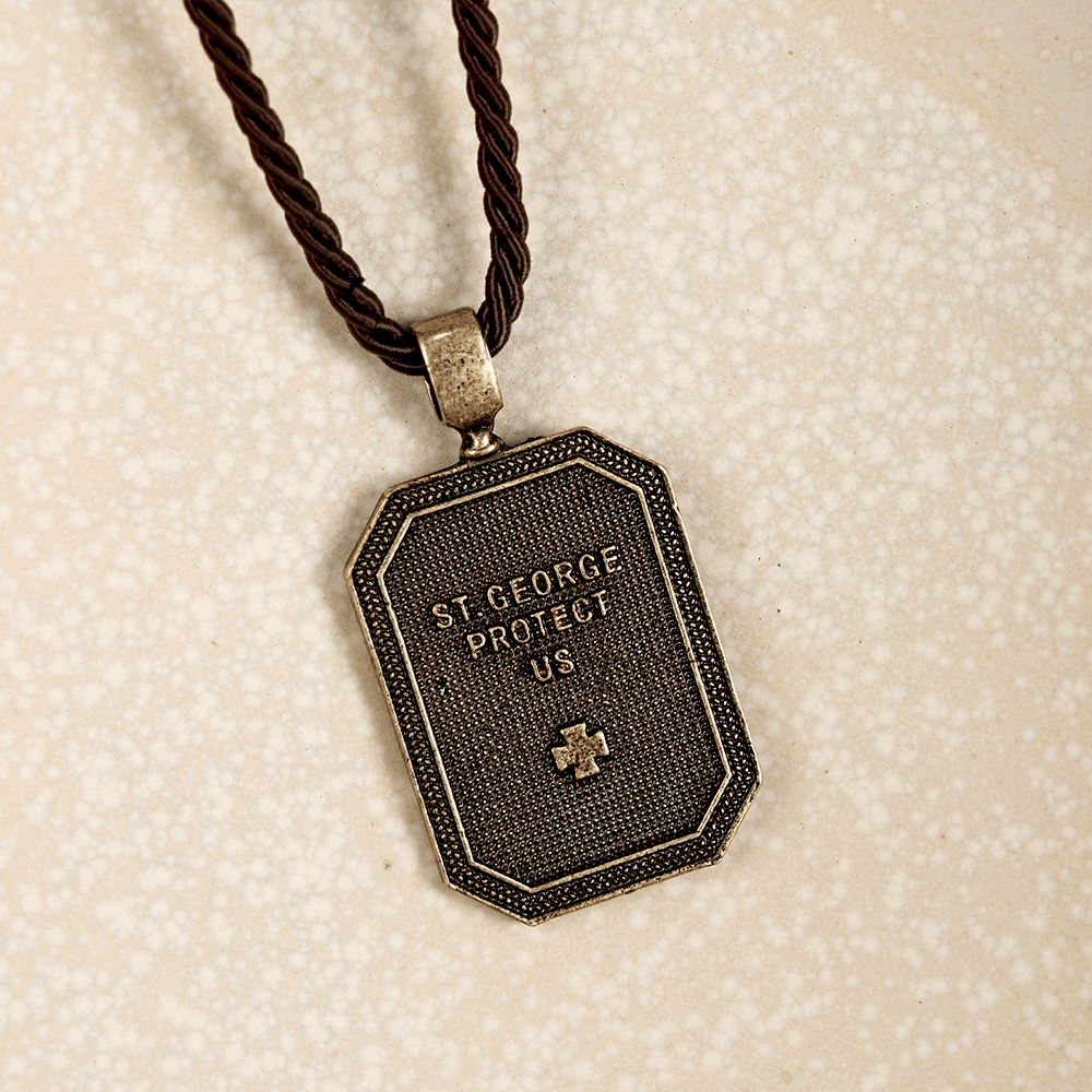 Classic Style Saint George and the Dragon Pendant Protection Prayer Necklace