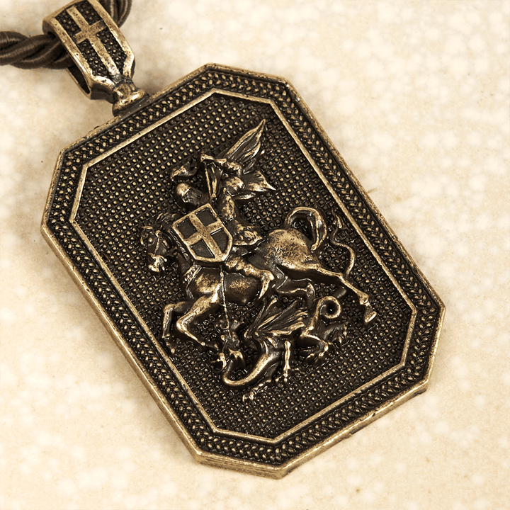 Classic Style Saint George and the Dragon Pendant Protection Prayer Necklace