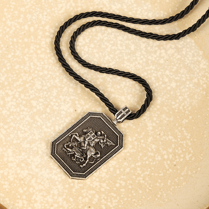 Classic Style Saint George and the Dragon Pendant Protection Prayer Necklace