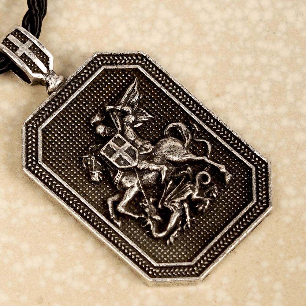 Classic Style Saint George and the Dragon Pendant Protection Prayer Necklace