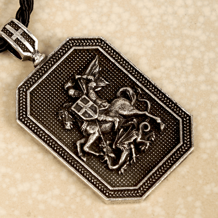 Classic Style Saint George and the Dragon Pendant Protection Prayer Necklace