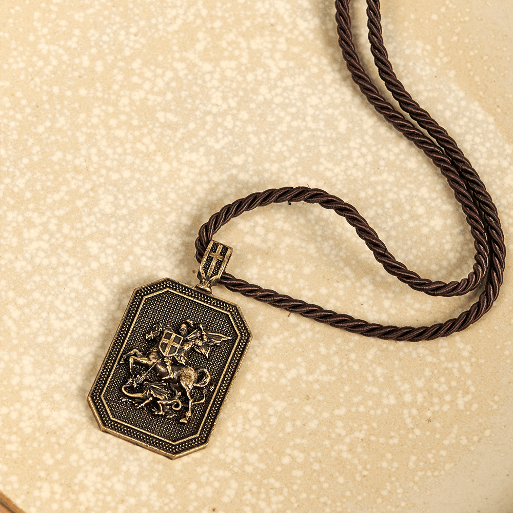 Classic Style Saint George and the Dragon Pendant Protection Prayer Necklace